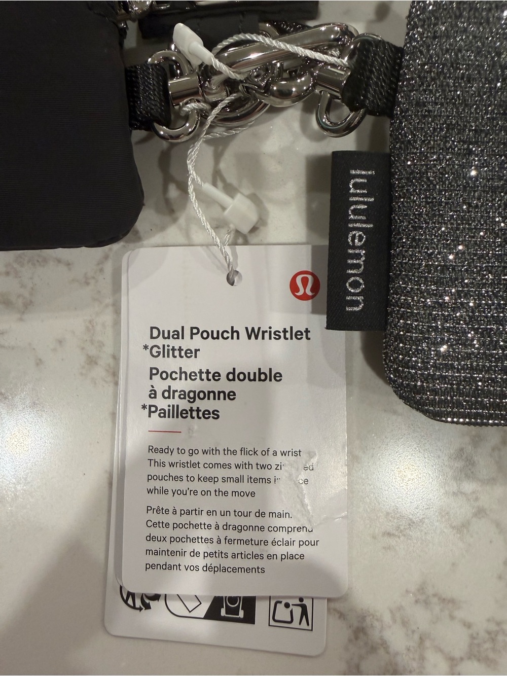NWT Lululemon Dual Pouch Wristlet - Black and Silver Glitter - Picture 2 of 5